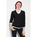 Ladies Acrylic Long Sleeve V-Neck Sweater - Black